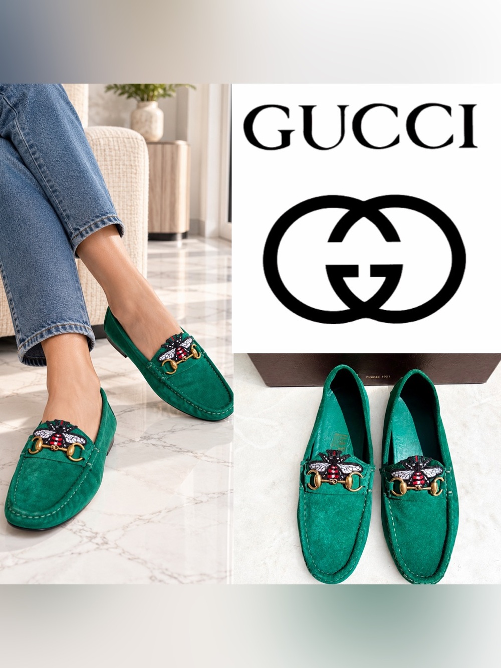 Gucci Indian Jade Green Suede Horsebit Loafers – Size EU 36 1/2